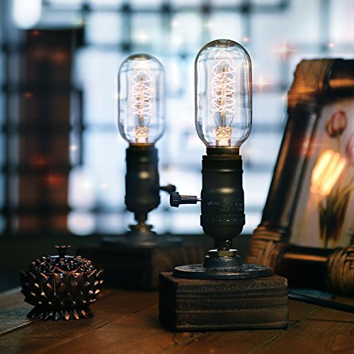 OYGROUP Paquete de 2 Lámpara de Mesa de Noche de Madera Lámpara de Escritorio Vintage E27 Lámpara de Edison Retro Iluminación Industrial de Madera Dimmable para Dormitorios Sala de