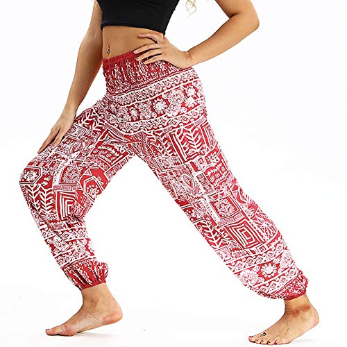 Nuofengkudu Mujer Hippies Pantalones Largos Boho Cintura Alta Yoga Pants 